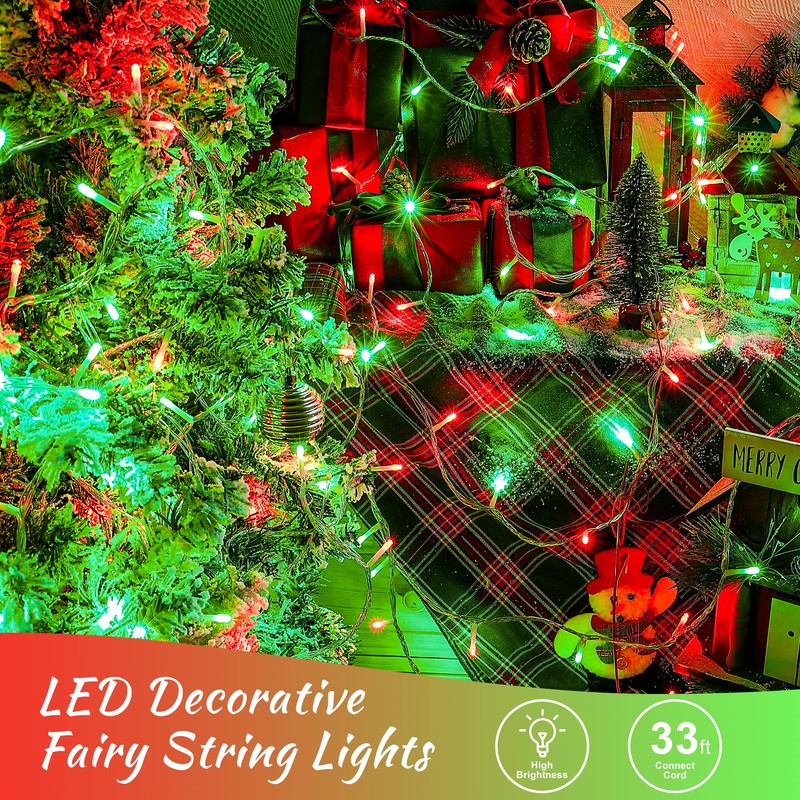 oopswow Red and Green String Lights, 33ft 100 LED Christmas