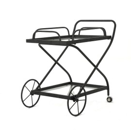 Christopher Knight Home Perley Indoor Traditional Iron Bar Cart with Tempered Glass Shelves, Black
