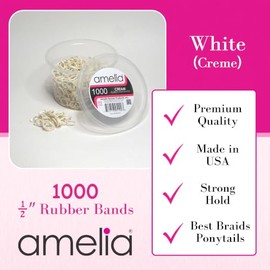 Amelia Beauty Products- Amelia Beauty | 1000 unidades de bandas elásticas de 1/2" | Lazos para el cabello de goma de primera calidad fabricados en EE.