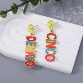 Cinco De Mayo Earrings Beaded Letter Dangle Earrings for Women Colorful Sombrero Feather Tassel Earrings Mexican Carvinal Party Favor Gifts-Letter