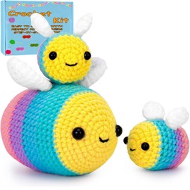 XIANFANG Bee Crochet Kit Crochet Animal Kit with Step-by-Step Video Tutorials, Beginner Crochet Kit for Adults Kids, Crochet Starter Kit Includes Extra Yarn