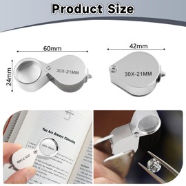 Jeweller Magnifying Glass, Metal 30x Magnification, Pocket Metal Folding Magnifying Glass, Gemstone Magnifying Glass, Foldable Magnifying Glass with for Crafts, Jewellery, Cards, Stamps, Text,