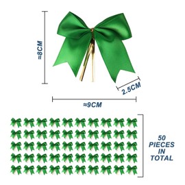 Yisscen Christmas Bows, Pack of 50 Christmas Tree Bow Decorative Bows for Christmas, Wedding, Birthday, Christmas Wreath Hanging Decoration (Green, with Iron Core Wire)