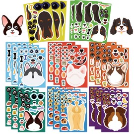 24 Sheets 6.3"x4.3" Cute Animal Dog Make a Face Sticker Sheets for Teens Activities, Make Your Own Stickers for Teens Birthday Party Favor Supplies Craft (Dog)