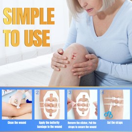 6 Sets Butterfly Bandages for Wound Care-Emergency Wound Closures Device-Surgical Laceration Repair Without Sew-Hospital Grade Rapid Skin Closure for Home Outdoor-Zip Emergency Wound Closures Strips