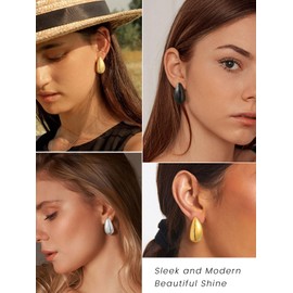 GoldChic Chunky Dupes Earrings Gold 26 mm / 30 mm / 40 mm Large Waterdrop Earrings Stainless Steel / Copper Drop Hoop Earrings Gold / Silver / Black Hypoallergenic Earrings for Women Girls, Stainless