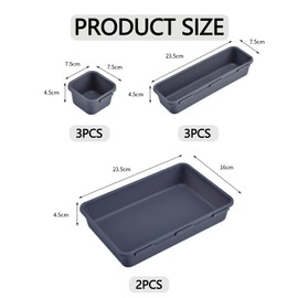 8Pcs Drawer Organiser - Interlocking Drawer Dividers Plastic Storage Trays, 3 Sizes Uncluttered Storage Drawer Tidy Trays Dividers for Kitchen Office Desk Make-Up Stationery Bathroom Jewellery (Grey)