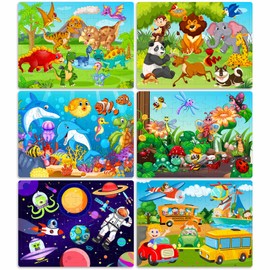 Wooden Puzzles for Kids Ages 4-8, 60 Pieces Jigsaw Puzzles for Kids 3 4 5 6 7 8 Preschool Learning Educational Puzzle Toys Set for Boys Girls Gifts- Dinosaur, Ocean, Animals, Insect, Space, Vehicles