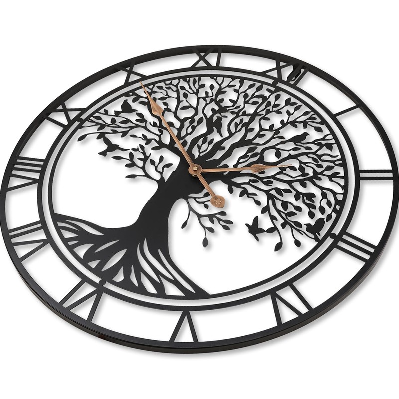 Dankeit Tree of Life Wall Clock, 24Inch Metal Black Family