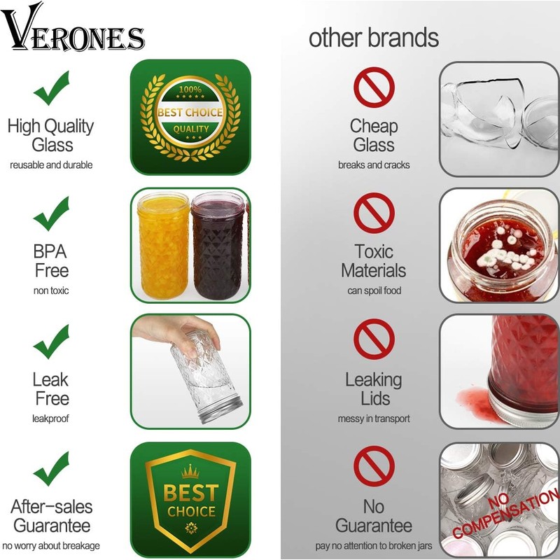 VERONES Mason Jars 12 OZ, Canning Jars Jelly Jars With