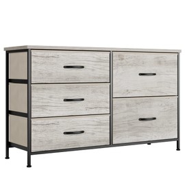 Nicehill Dresser for Bedroom with 5 Drawers Organizer, Wide Chest of Drawers for Closet, Clothes, Kids, Baby, TV Stand with Storage Drawers, Fabric Drawers, Light Wood Grain