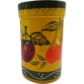 ACK Tuscany Collection Deluxe Mixed Fruit Hand Painted Ceramic Utensil Jar, Utensil Holder, Utensil Crock, Modern Kitchen Decor, Kitchen Storage for Spoon, Ladle, Spatula and More