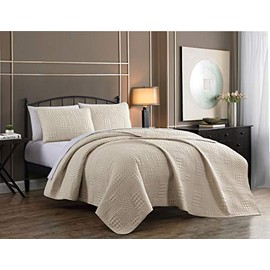 Addison Home Yardley Quilt Set, King, Lightweight Microfiber Bedspread, Embossed Design, Quilted Coverlet with Matching Pillow Shams, All Season Bedding Basics, Ivory