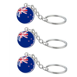 LLBFHH 3 Pcs Africa Countries Flag Glass Key Chain, Cool Keychain for Car Keys, Stainless Steel Keyrings & Keychains, New Zealand, 0.1