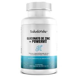 Gluconato de Zinc 20 mg de Zinc Elemental | Uno al día | 200 Cápsulas | S&V | Sin Gluten y Sin OMG.