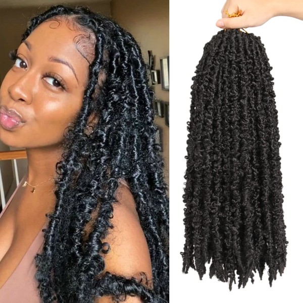 Xtrend 20 Inch Black Butterfly Locs Crochet Hair Long Distressed Faux Locs Pre-looped Crochet Braids Synthetic Soft Locs for Women 6 Packs 10 Beachs/Pack 1B#