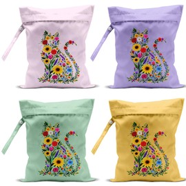 4 Pack Cute Wet Bag Waterproof Washable Reusable Wet Dry Bag for Swimsuit Clothes Cloth Diaper Travel Beach Pool Yoga Gym Party Camping Toiletries Travel Beach Essentials, Colorful Wildflowers