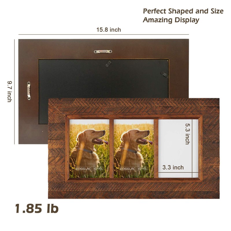 EosGlac Collage Picture Frame 4x6 3 Openings, Wood Plank Design