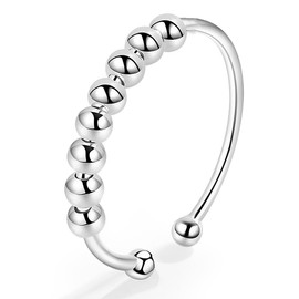 Silber 925 Verstellbarer Fidget Ring, Stressmanagement Tool mit Spinner Ring Mechanismus, Damen Ring für Entspannung, Entspannung durch sanfte Handbewegung, Silber