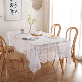 FMIYJUN Rectangle Crochet Doilies Tablecloths White Vintage Handmade Cotton Lace Tablecloths for Wedding Praty Home Birthday Kitchen Decoration
