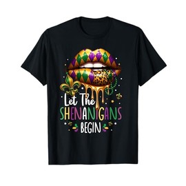 Let The Shenanigans Begin Mardi Gras Lips Women New Orleans T-Shirt