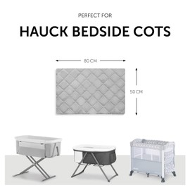 hauck Baby Fitted Sheet Bed Me 80 x 50 cm Fitted Sheet for Baby Travel Cot, Side Bed, Cradle, Soft Quilting, Elastic Waistband, Machine Washable at 40 Degrees (Grey)
