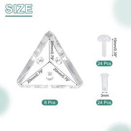 uxcell 8 Set Acrylic Corner Bracket, 3-Hole Triangle Corner Connector Joint Hanger Brace Brackets Transparent w/Translucent Snap for DIY Display Box