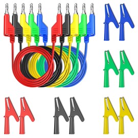 Cleqee 4 mm Stackable Banana to Banana Plug Test Leads with 10 Pieces Fully Insulated Copper Alligator Clips for Multimeter Electrical Testing 5 Colours
