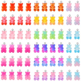 Gukasxi 60 Pcs Cute Bear Charm Pendants, Gummy Resin Bear Charms Pendants in 15 Colors, Bear Necklace Charms for Earring Bracelet DIY Jewelry Making Pendants, for Children Girls