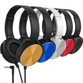 Maeline Bulk On-Ear Headphones for Students, Kids & Adults, 5 Pack Multicolor Wired Classroom Headphones with 3.5mm Jack, Lightweight, Cushioned, Stackable, Ideal for School, Library, Travel