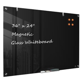 TSJ OFFICE Glass Dry-Erase Board - 36 x 24 Inches Wall Mounted Black Glass Magnetic Whiteboard, Frameless Large White Board for Office, Home & School