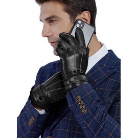 GSG SINCE 1998 Mens Genuine Chrome-free Leather Gloves Winter Driving Gloves With Warm Wool Lined Touchscreen Sheepskin Gloves Black Medium