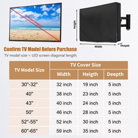 Outdoor TV Cover 48 to 50 inch, Waterproof TV Cover for Outside with Full Zipper, Heavy Duty 600D Oxford 4 Season Protectors for Outside Flat Screen Television with Mounts and Stands for 48 to 50 inch