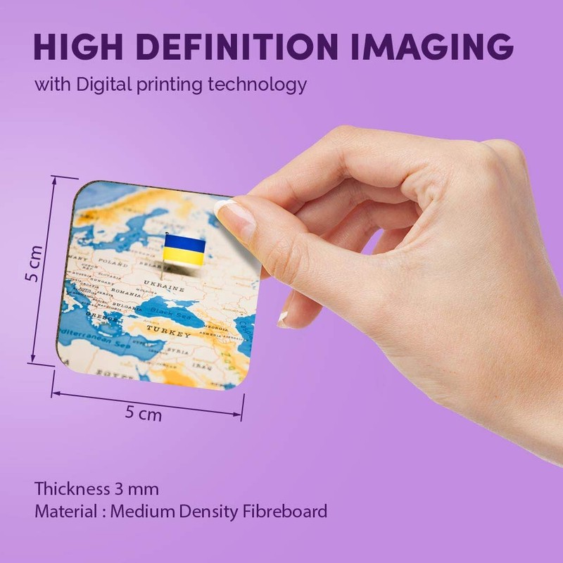 1 x Square MDF Fridge Magnet - World Map Ukraine