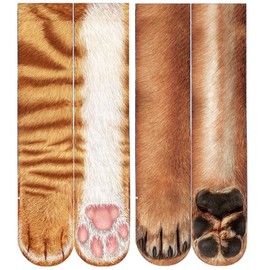 Animal Paws Socks - Funny 3D Animal Socks Crazy Cat Tiger Dog Paw Crew Socks Novelty Socks Gag Gifts, Orange Cat+ Dog, Medium