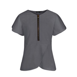 Scrubpro Scrub Tops for Women Stretchy Nurse Uniform Fashionable with Zipper Scrub Shirt Medical Workwear Dark Grey