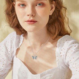 Freesloth Butterfly Necklaces for Women 925 Sterling Silver Butterfly Jewelry Mother's Day Gifts Abalone Shell Pendant Birthday Christmas Gifts for Wife