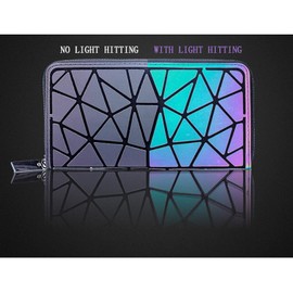JZ Women Girl Purse Luminous Geometric Purse Holographic Reflective Bag Purse (Long), L-F, Elegant