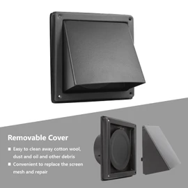 FRESH SPEED 4 Inch Black Dryer Vent Cover Outside Stainless Steel Wall Vent with Removable Cover and Insect Screen Mesh RAL9011