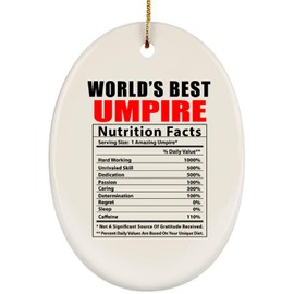 World's Best Umpire Nutritional Facts Gifts 2024 Christmas Tree Ornaments Oval Ceramics Hanging Decorations