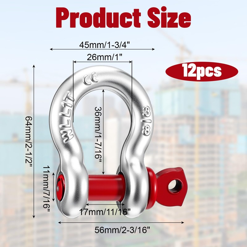 12pcs Heavy Duty Anchor Shackle, 3/8" D Ring Shackles for