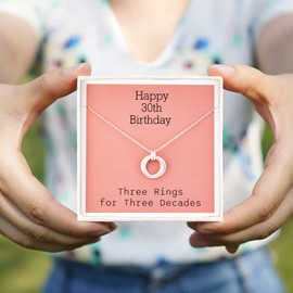 RareLove 30th Birthday Gifts for Women,Best Friend 30 Birthday Gifts 925 Sterling Silver Three Rings Necklace Birthday Jewellery Gifts for Her,30th Birthday Presents for Daughter