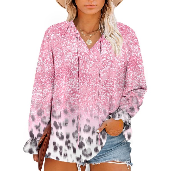 Eytino Plus Size Womens Tops Floral Print V Neck Long