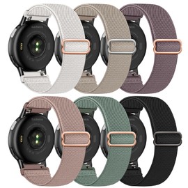 6 Pack 20mm Stretchy Watch Bands Compatible with Garmin Vivoactive 5/6, Nylon Elastic Fabric Adjustable Sport Straps Replacement Wristbands for Venu Sq 2 Vivomove Luxe Approach S50/S44/S42 Women Men