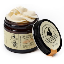 Hearth and Homestead: Handmade Whipped Tallow Balm (Vanilla Orange) - Organic Body Butter with Infused Olive Oil, for Eczema, Rosacea, Baby - 1.3 oz