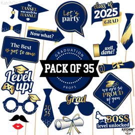 KatchOn, Graduation Photo Booth Props 2025 - Pack of 35 | Graduation Photo Props 2025 | Graduation Props for Blue Graduation Decorations 2025 | Navy Blue and Gold Graduation Decorations Class of 2025