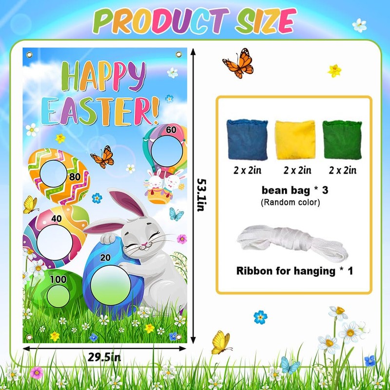 AIBIIN Easter Toss Game Banner with 3 Bean Bags Easter