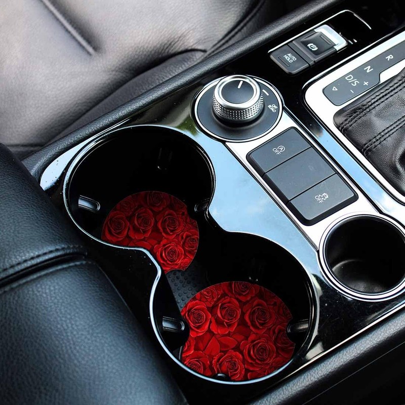 Red Rose 2 Pack Car Cup Holder Coaster Anti Slip