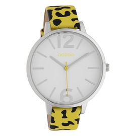 Oozoo C10208 Women's Watch with Leopard Look Leather Strap Animal Print Colours of Africa 43 mm White Gold, silver / white, Strap.