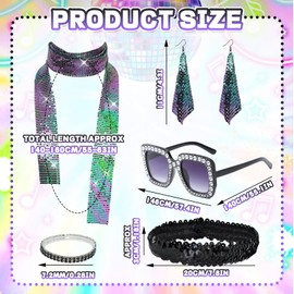 Pack of 5 Disco Accessories, 70s Costume Sequins Leg Warmers Disco Sunglasses Women's Earrings Bracelet Headband and Scarves 70s 80s Glitter Disco Costume Festive Outfit Women